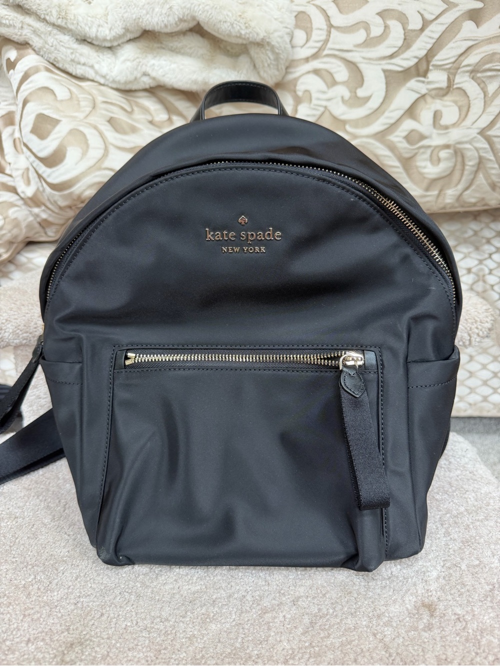 Kate Spade Chelsea Medium Nylon Backpack – Black with Gold Hardware Never Used